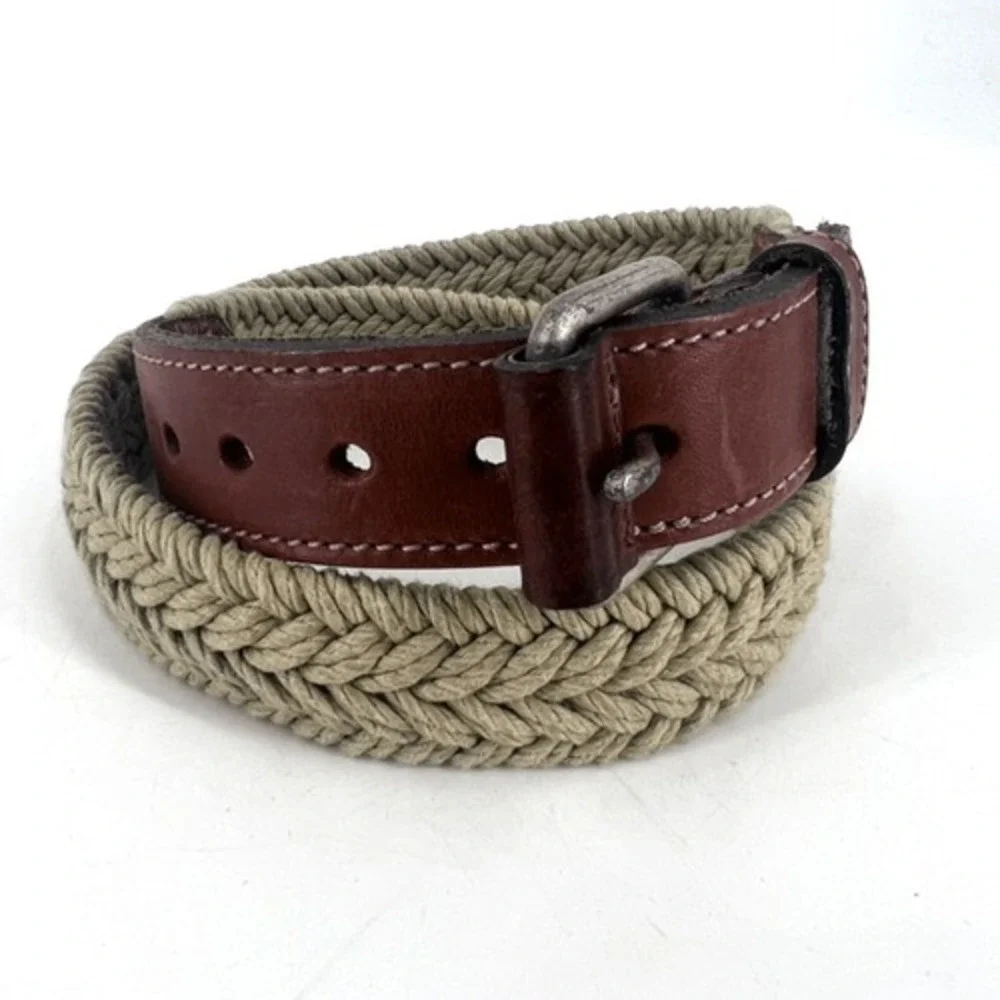 Gap Unisex‎ Genuine Leather Elastic Woven Braided Waist Belt Beige Tan Size 32